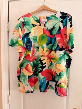 Alfred Dunner Short Sleeve Tropical Print Top - 3X